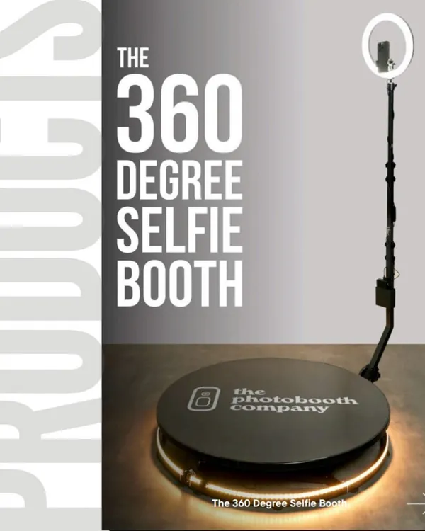 Introducing our 360 Degree Selfie Booth. This setup features a rotating camera that captures incredible slow-motion videos, creating a dynamic and immersive experience for your guests.