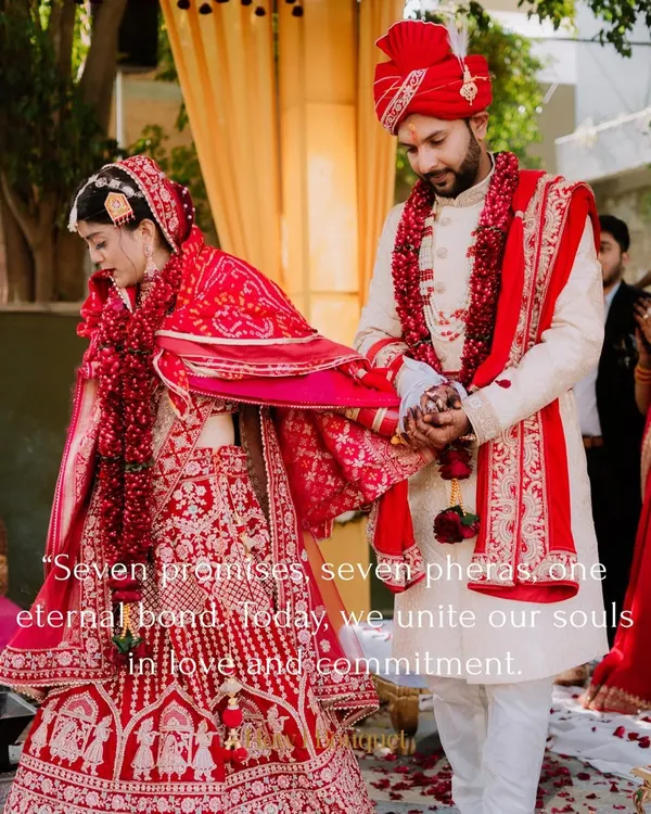 A beautiful moment from a North Indian wedding ceremony as the couple takes their 'pheras' around the sacred fire.