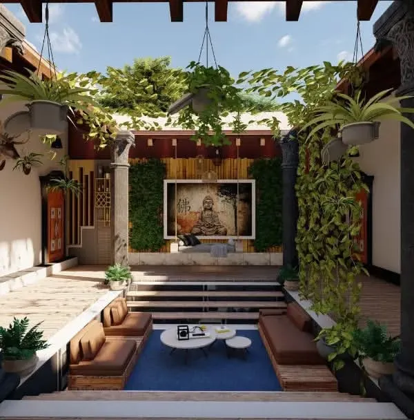 This 3D visualization shows a 'Totti Mane' or traditional courtyard house concept, blending heritage architecture with modern living. I specialize in creating these open, light-filled spaces that connect you with nature.