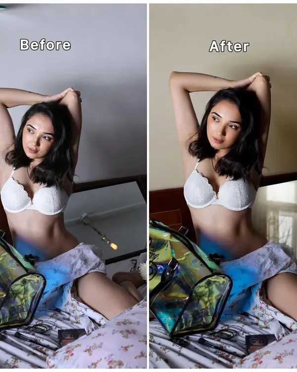 Before and after: A simple color grade and skin retouch can completely change the mood of a portrait, making it warmer and more intimate.