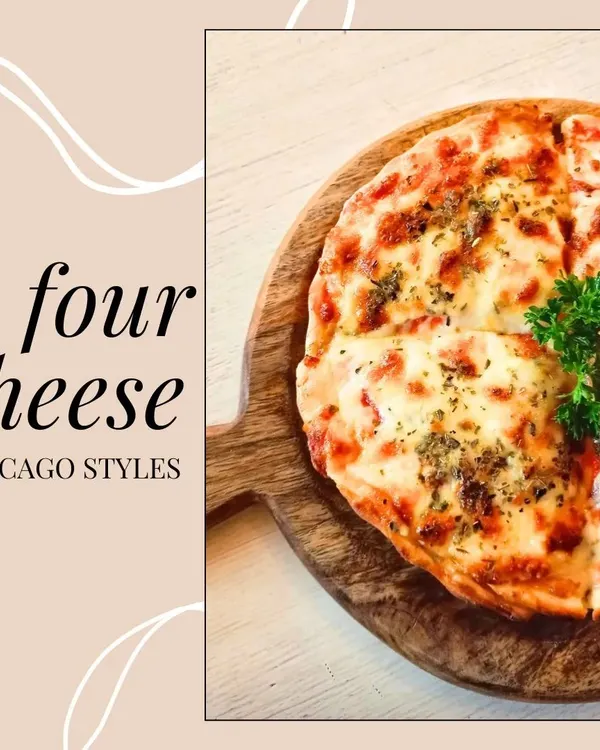 Our Four Cheese Chicago Style pizza is a cheese lover's dream. This deep-dish pizza is loaded with a blend of four cheeses for an incredibly satisfying and gooey slice.