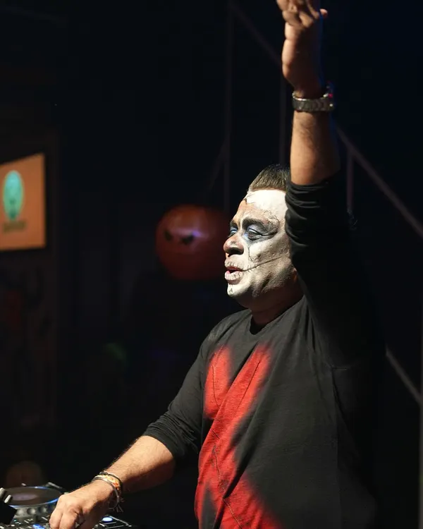 In full costume for my Halloween set at Sunburn Union. I love getting into the spirit of themed parties.