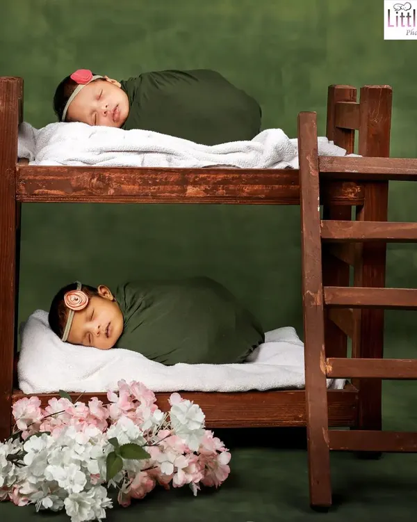 Roommates from the start! This creative bunk bed setup for newborn twins is one of my most popular and playful ideas.