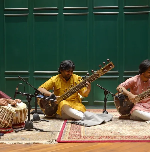 Recording a sitar duet with my elder brother Chirag Katti and Amit Kavthekar on tabla. These studio sessions are intense, focused, and incredibly rewarding.