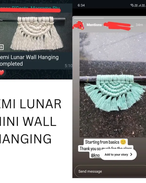 Look at this wonderful feedback and the beautiful semi-lunar wall hangings created by my students. It's so rewarding to see them master the basics and create something they're proud of.