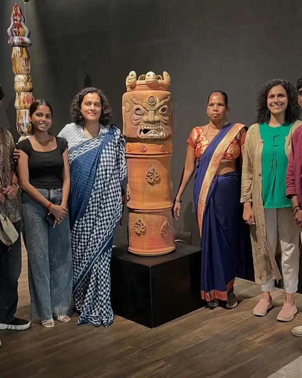 With my team and family at the exhibition opening of my sculpture, the Navrasa Stambh. Art is wonderful online, but sharing the energy of a piece in reality is a special experience. I'm so grateful for the support.