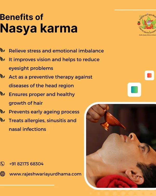 Nasya Karma, the administration of medicated oil through the nasal passage, is highly effective for issues above the neck. It relieves stress, improves vision, treats sinusitis, and even promotes healthy hair growth.