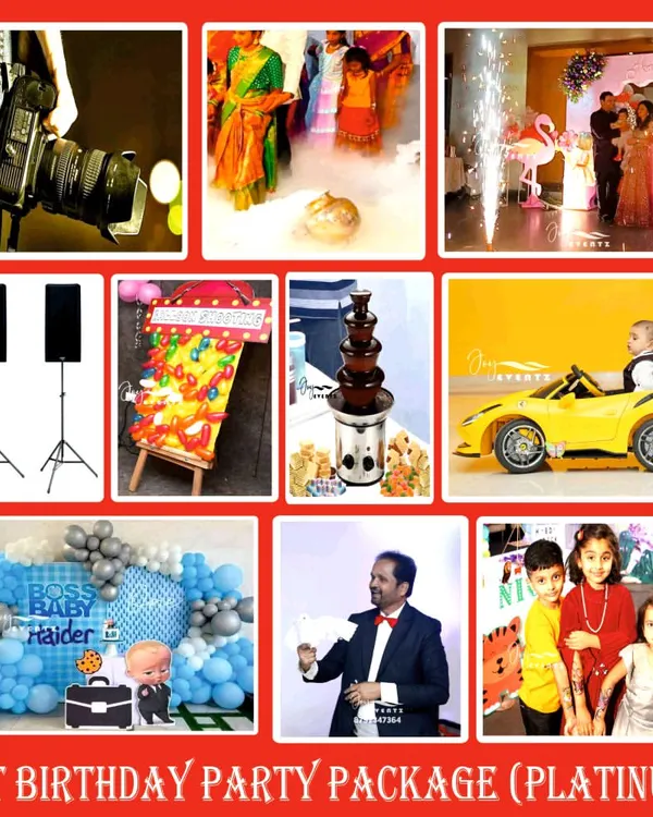This is our all-in-one Platinum Birthday Package, combining everything you need for a spectacular celebration. It includes themed decorations, live entertainment like a magician, fun activities, a chocolate fountain, and special entry effects, all managed by us so you can enjoy the day.