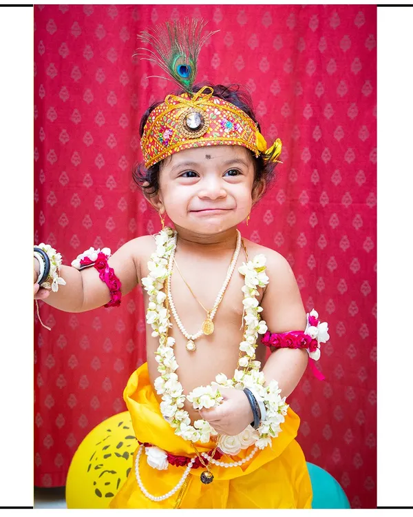 A joyful moment from one of my popular 'Little Krishna' themed photoshoots. I provide all the costumes and props to create these adorable and memorable portraits for your child.
