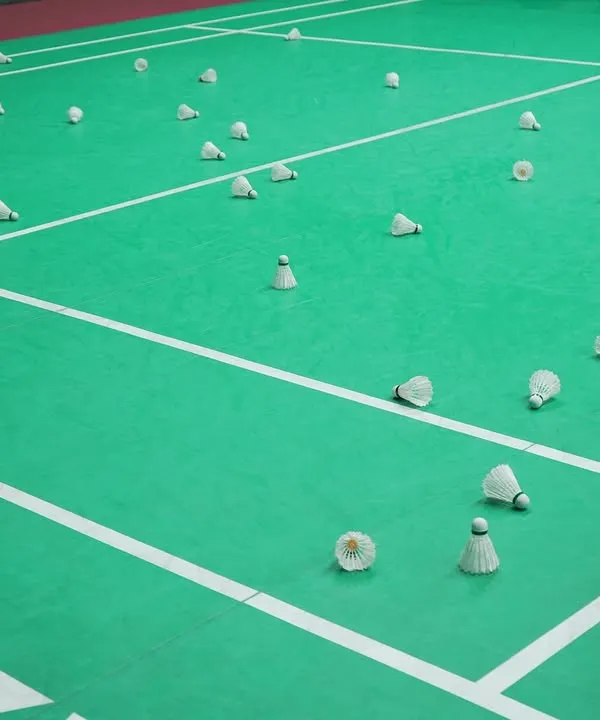 The court after an intense session, covered in shuttlecocks. This is the sign of hard work, dedication, and hundreds of shots practiced to perfection.