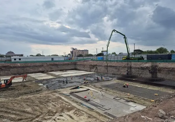 The foundation work for TIDEL Park in Madurai. This image captures the beginning of the construction process for a major IT campus designed to support Tamil Nadu's 'Work from Hometown' policy.