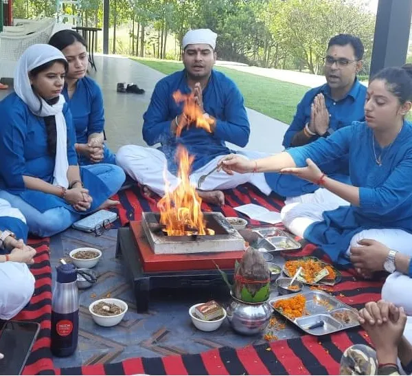 Our community gathered for an outdoor Hawan ceremony. Performing this ritual together strengthens our bonds and fosters a sense of unity for a common spiritual purpose.