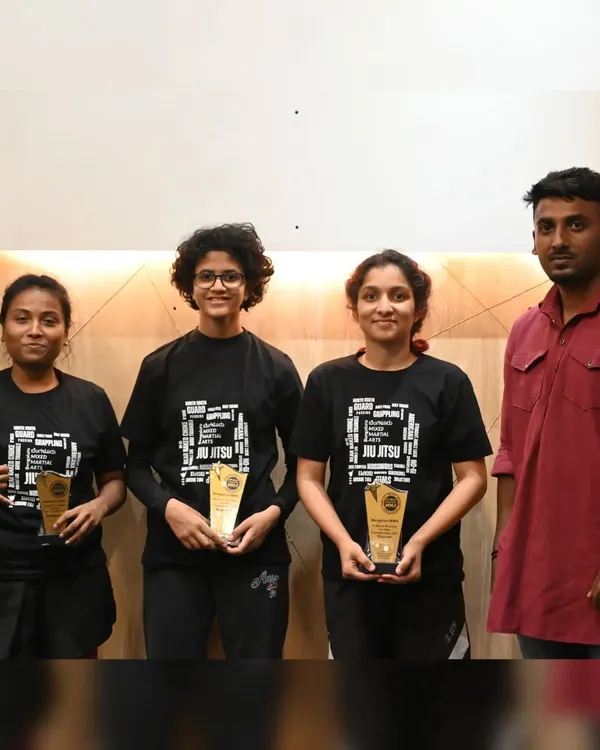 Our female fighters with their awards after the in-house BJJ competition. We foster a strong, supportive community for everyone.