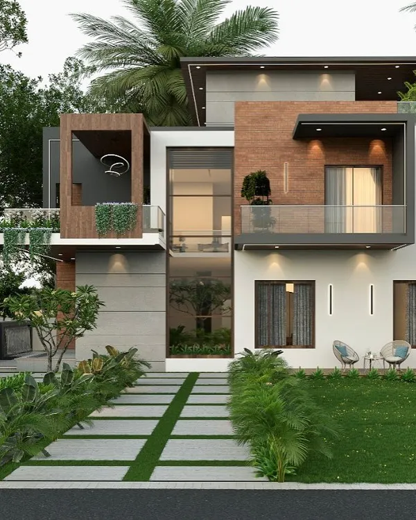 We believe architecture should make a statement. This photorealistic render of a modern villa showcases our ability to blend bold lines, natural materials like wood and stone, and expansive glass to create a home that is both a sanctuary and a masterpiece. Notice how the landscape design integrates with the structure, creating a seamless flow from the inside out.