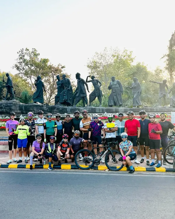 The full crew for our Wednesday mid-week spin, posing at the Gyarah Murti before heading out.