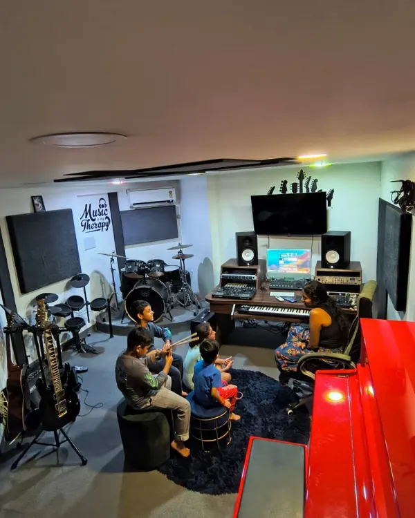 Welcome to Rainbow Bridge. We built our studio to be a cozy, creative home where artists of all ages can feel comfortable exploring their sound. This is where ideas come to life, whether it's in a group class or a one on one production session.