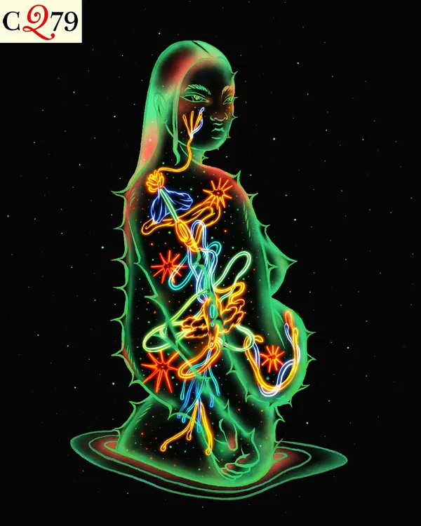 My award-winning illustration 'Bioluminescence I,' which visualizes the inner light and complex ecosystems within the feminine form. This piece was recognized by Creative Quarterly journal.