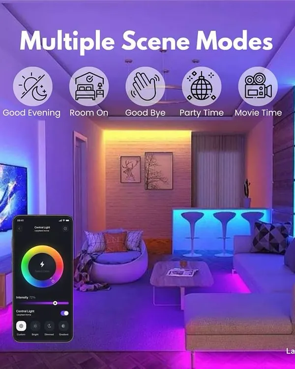 We enable you to transform your home with multiple scene modes. Set the mood for a good evening, party time, or movie night with a single tap on our app.