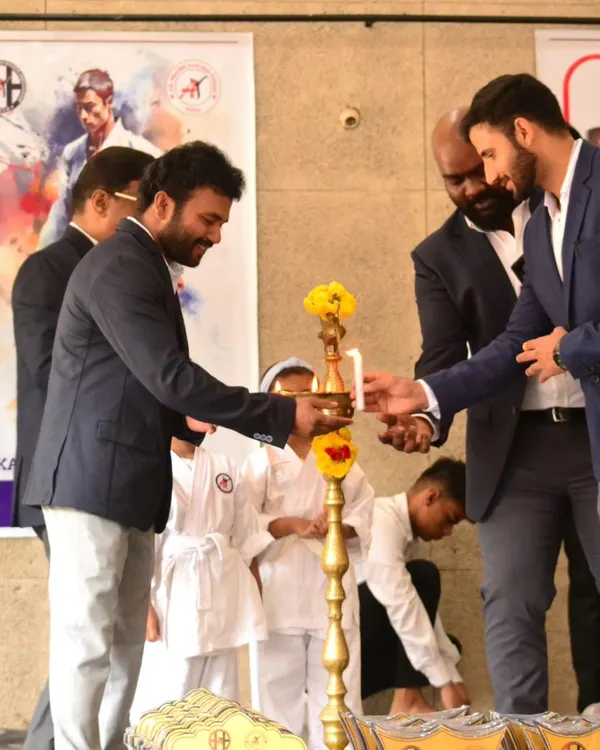 The ceremonial lighting of the lamp to inaugurate our National Level Karate Tournament. These events are a celebration of our community and the spirit of martial arts.