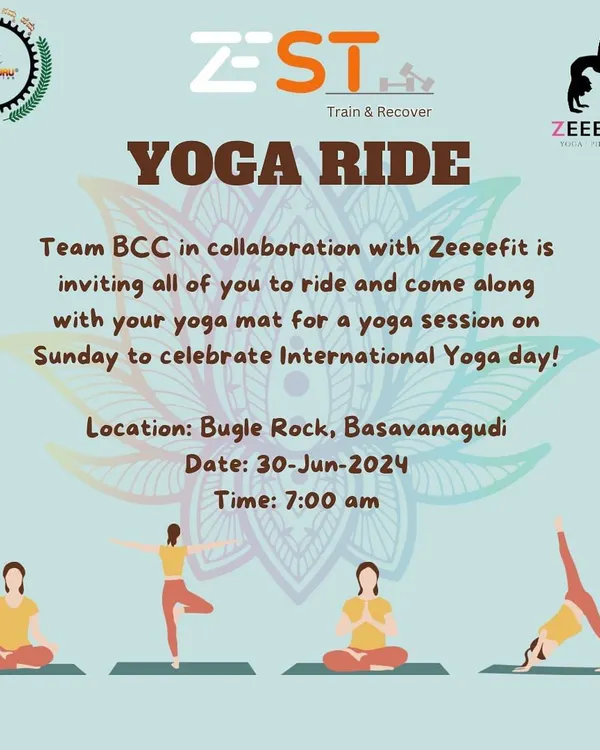 We love mixing things up. This poster announces our Yoga Ride, a collaboration with Zeeeefit to celebrate International Yoga Day. It's a perfect blend of pedaling and posing for a rejuvenating Sunday.