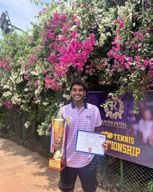 The reward for relentless effort. NTC player Maan Kesharwani stands tall with his championship trophy after winning the AITA 2.5 Lacs Men's Singles title in Panchgani, Maharashtra.