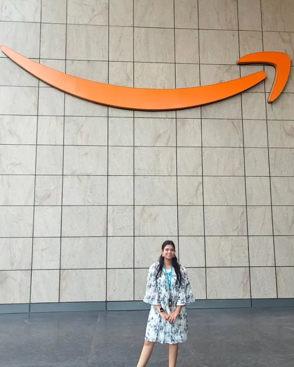 Here I am on my first day at the Amazon campus in Hyderabad. This is a big part of my story, balancing a demanding corporate job with my passion for dance fitness.
