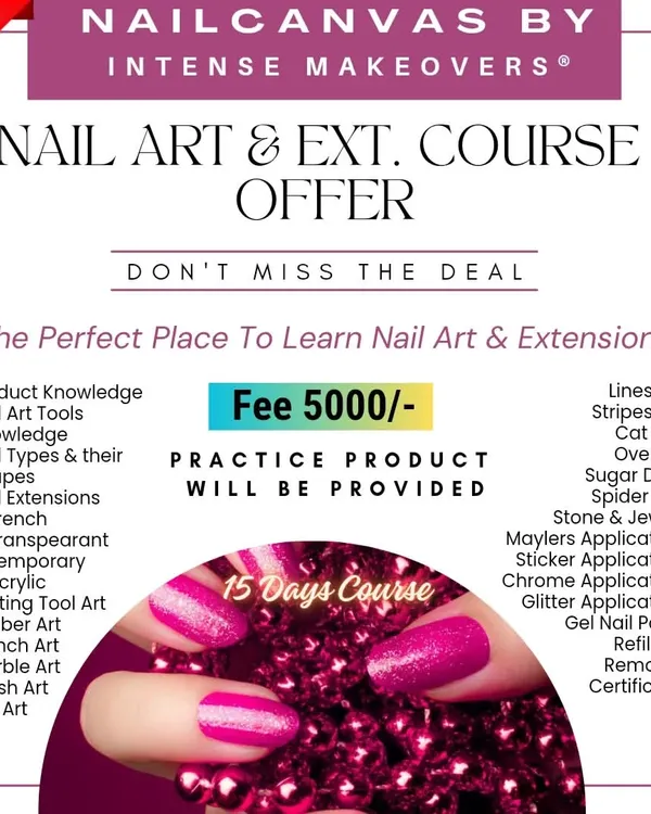 Our Nail Art & Extension course covers over 20 techniques, including French, ombre, marble art, and chrome application. All practice products are provided by the academy.