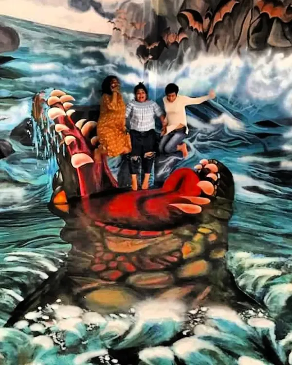 My first-ever mural project was this wild 3D crocodile illusion. It was a lesson in taking risks and creating art that literally invites you to jump in. This piece is a reminder that the best art is interactive, fun, and a little bit crazy.