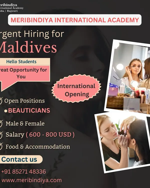 We connect our students with incredible international opportunities. This hiring call for beauticians in the Maldives is just one example of the global careers you can access through our network.