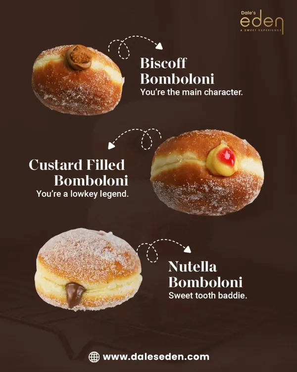 What does your Bomboloni order say about you? Whether you're a main character with Biscoff, a lowkey legend with Custard, or a sweet tooth baddie with Nutella, we've got you.