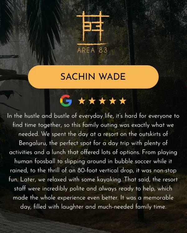 Sachin Wade and his family found the perfect escape from the hustle and bustle of Bangalore. He loved the non-stop fun and our polite, helpful staff.
