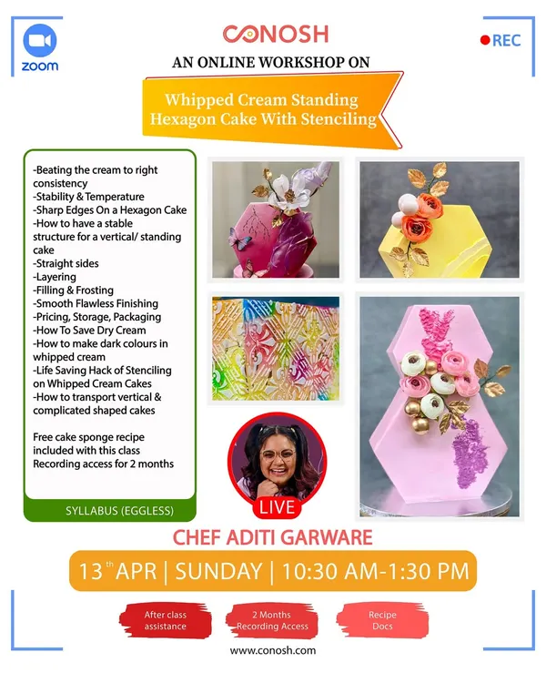 Create gravity-defying cakes with my whipped cream standing hexagon cake workshop. I'll teach you how to build a stable structure, achieve sharp edges, and use stenciling techniques for a flawless, modern finish.