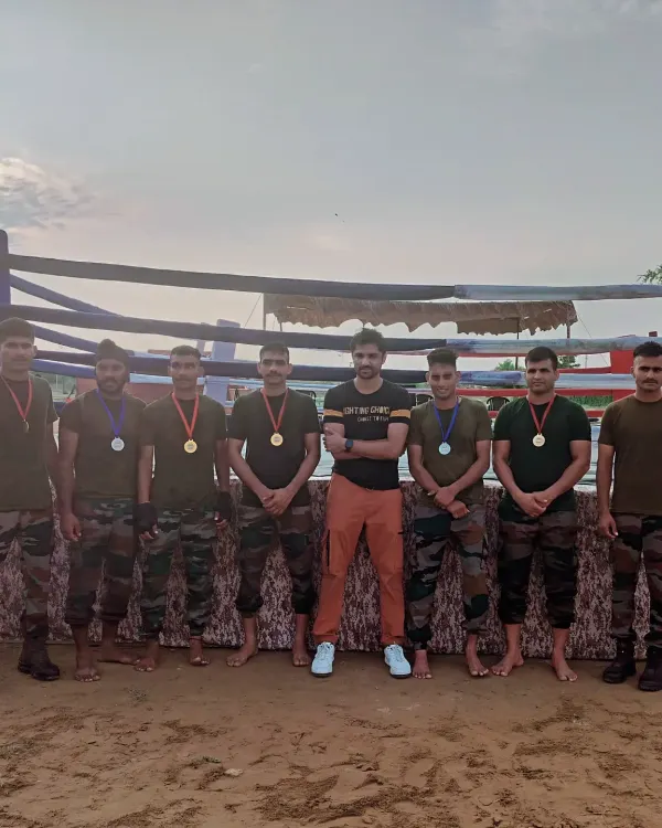 From guns to gloves. I stand proudly with the finalists from our BJJ and Kickboxing program for the Indian Army. These soldiers are true warriors, and it is my honor to train them.