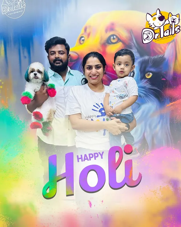 We love celebrating festivals with our entire family, including the four-legged members. This was our way of wishing everyone a Happy Holi, featuring one of our special clients with a festive, colorful style that’s completely safe and fun.