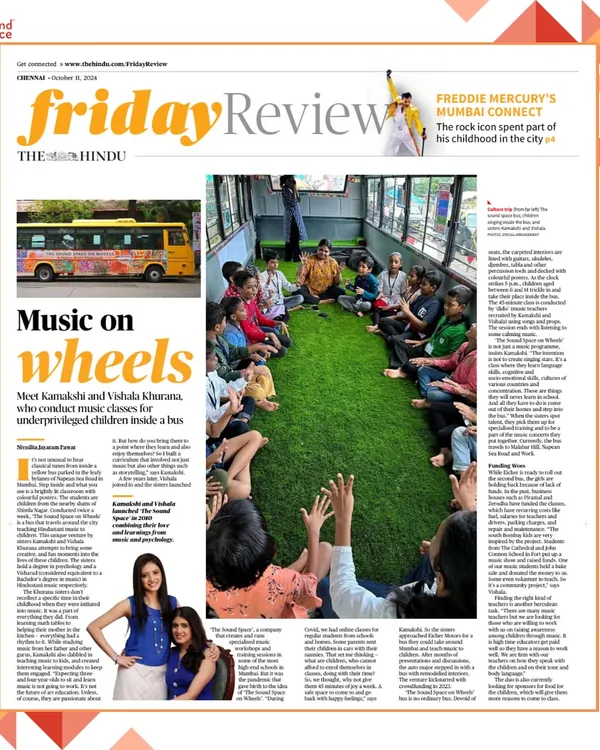 We are so grateful for this wonderful feature in The Hindu's Friday Review. The article, titled "Music on wheels," beautifully captures the story and spirit of our mobile music classroom.