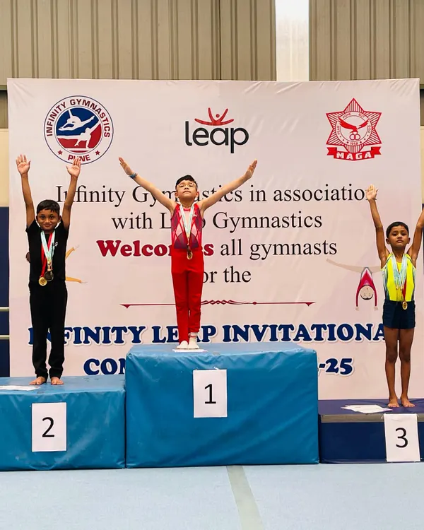 The top of the podium is earned, not given. Our young champion, Saurvik Khanna, celebrating his gold medal win at the National Level Infinity Leap Gymnastics Competition.