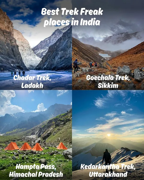 Your ultimate trekking checklist. We've got the most epic treks in India covered, including the frozen Chadar Trek in Ladakh, the stunning Goechala Trek in Sikkim, and the classic Hampta Pass. Which one are you conquering next?