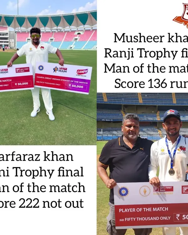 This is what dedication looks like. My sons, Sarfaraz and Musheer Khan, with their Man of the Match awards in the Irani and Ranji Trophy finals. At Macho Cricket Academy, we don't just teach cricket; we build careers.