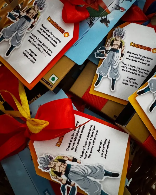 Add a personal touch to your party favors with our handcrafted gift tags. These Dragon Ball Z themed tags were created for a Super Saiyan birthday party.
