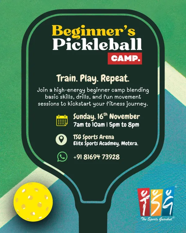 Your weekend plans are sorted with our Beginner's Pickleball Camp in Motera, Ahmedabad. Join us for a high energy session of drills, basic skills, and fun matches to kickstart your fitness journey.