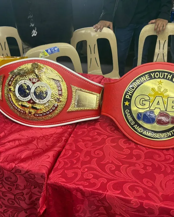 The spoils of war. These are the championship belts our fighters train to win, including the IBF and Philippine Youth Champion belts.