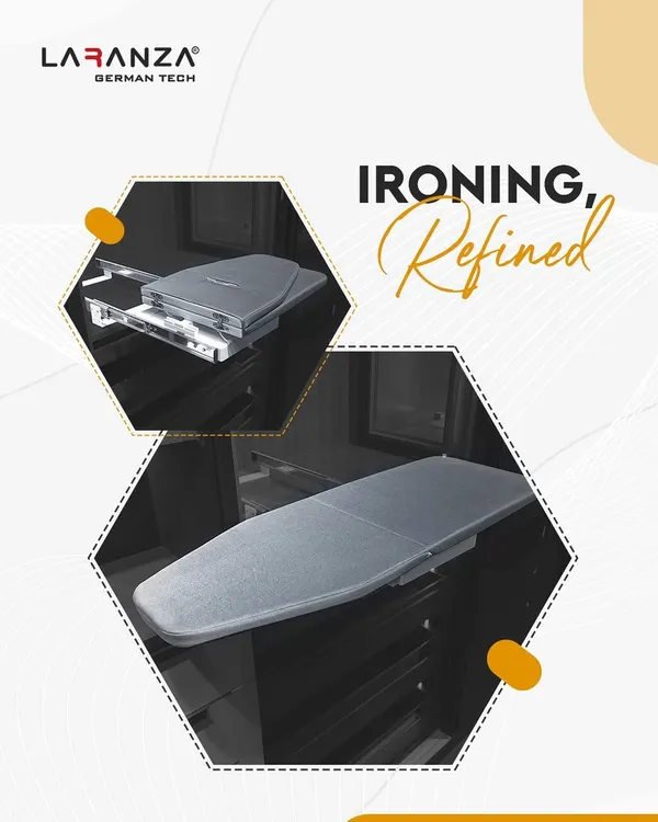 Ironing, refined. This pull-out and foldable ironing board is a lifestyle upgrade, tucking away neatly inside a drawer to free up valuable floor space.