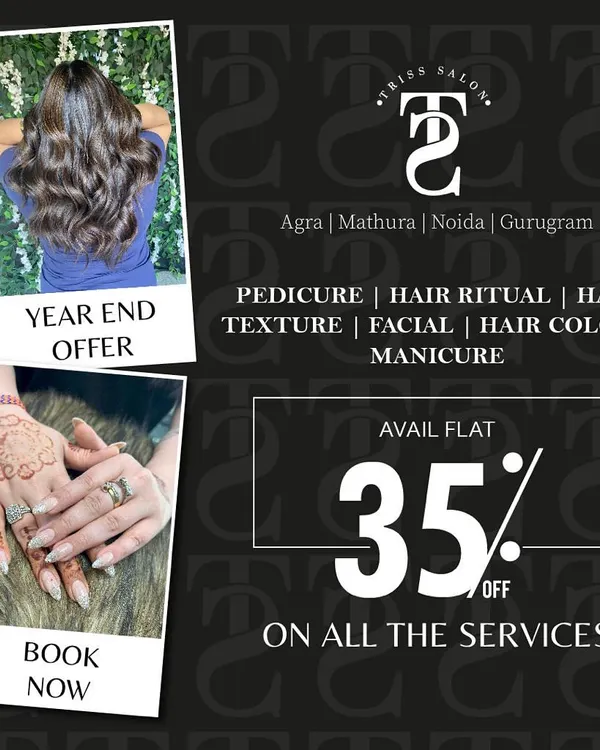 My year-end glam alert. This graphic advertises a fabulous 35% off on all services, a perfect opportunity to step into the new year with style.