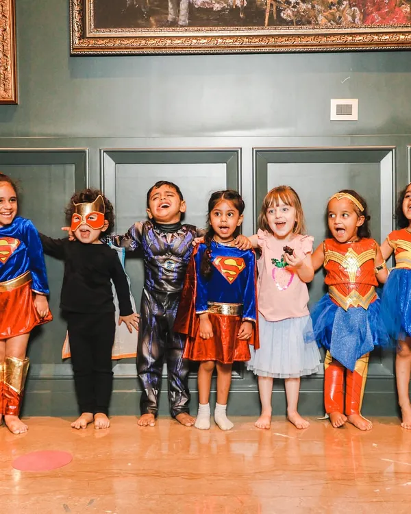 A team of superheroes ready for action. Our themed dance classes let kids express themselves and have fun while dressing up as their favorite characters. This superhero party was full of energy and big smiles.