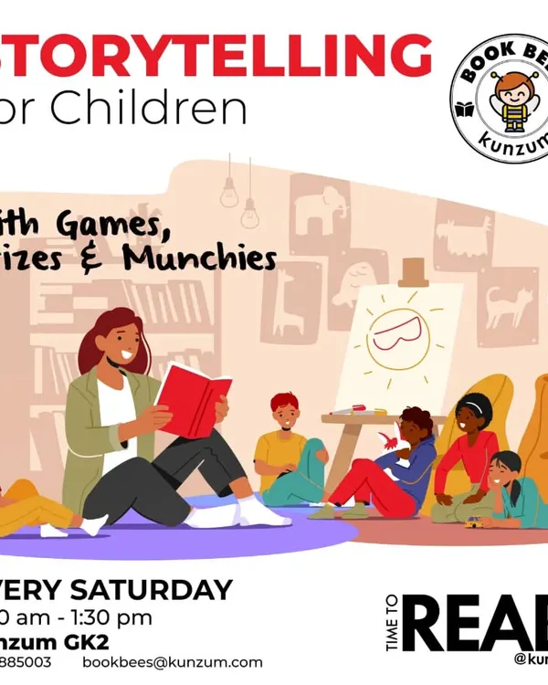 Your weekend plans are sorted! Every Saturday, we host a free storytelling session for kids aged 5 to 10, complete with games, prizes, and yummy munchies. It's the perfect way to introduce your child to the magic of reading.