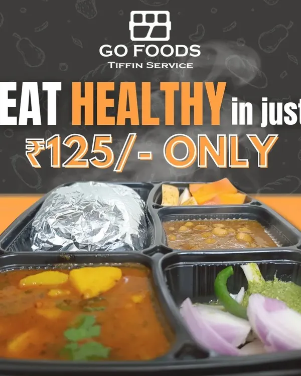 Here is a look at our complete and healthy vegetarian thali, available for just ₹125. This meal includes a delicious potato curry, a protein-rich dal, soft rotis, and a fresh salad, perfect for your daily lunch or dinner.