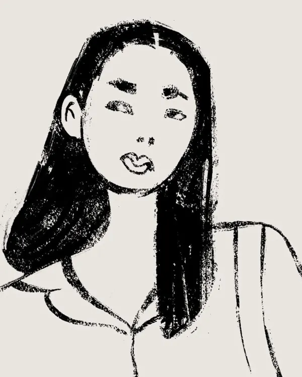 The first in a series of experimental portraits. This piece uses simple, bold strokes to capture an expression, focusing on a raw, sketch-like aesthetic.
