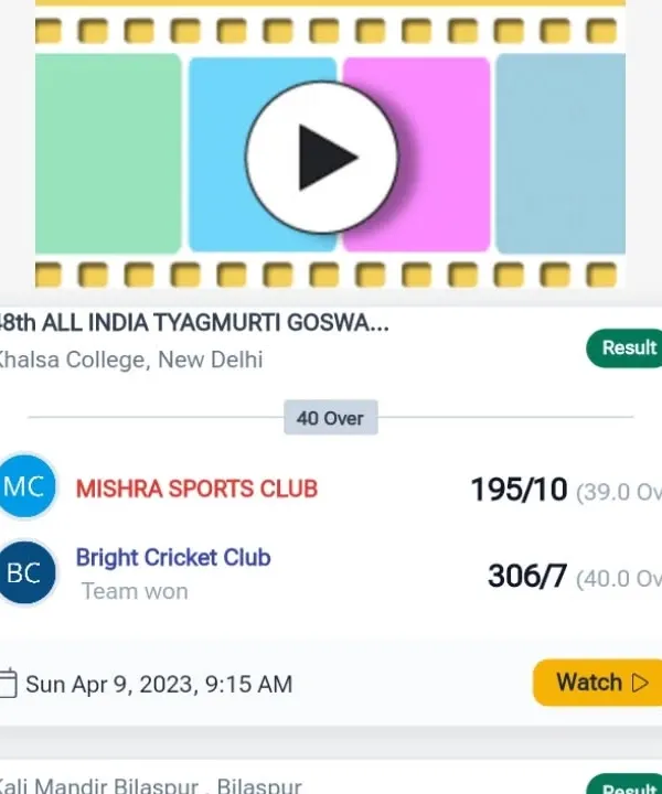 The final result of our inaugural match in the Goswami Ganesh Dutt Tournament, where Bright Cricket Club secured a dominant victory over Mishra Sports Club by over 100 runs.