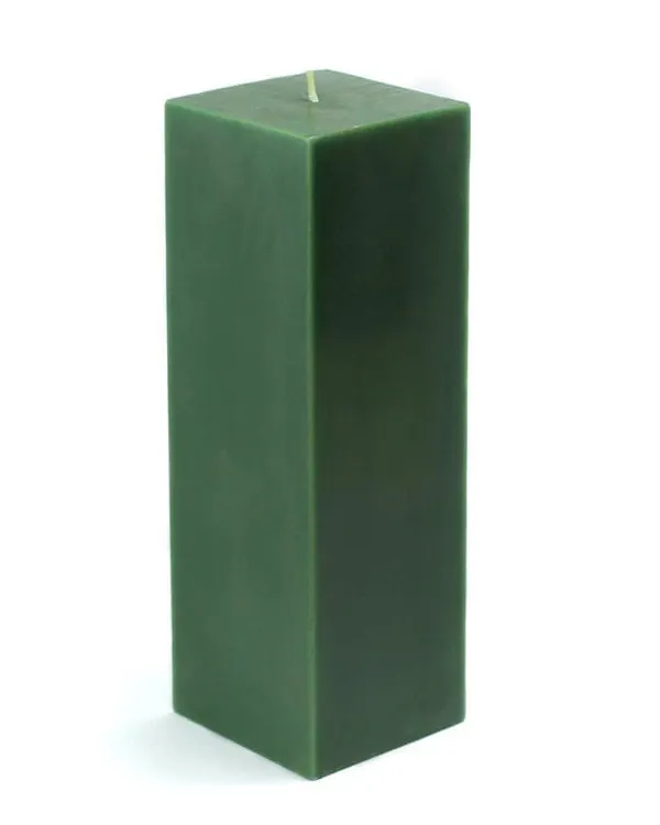 My handmade square pillar candle in a deep forest green. The clean, geometric shape is ideal for modern interior design and event styling.