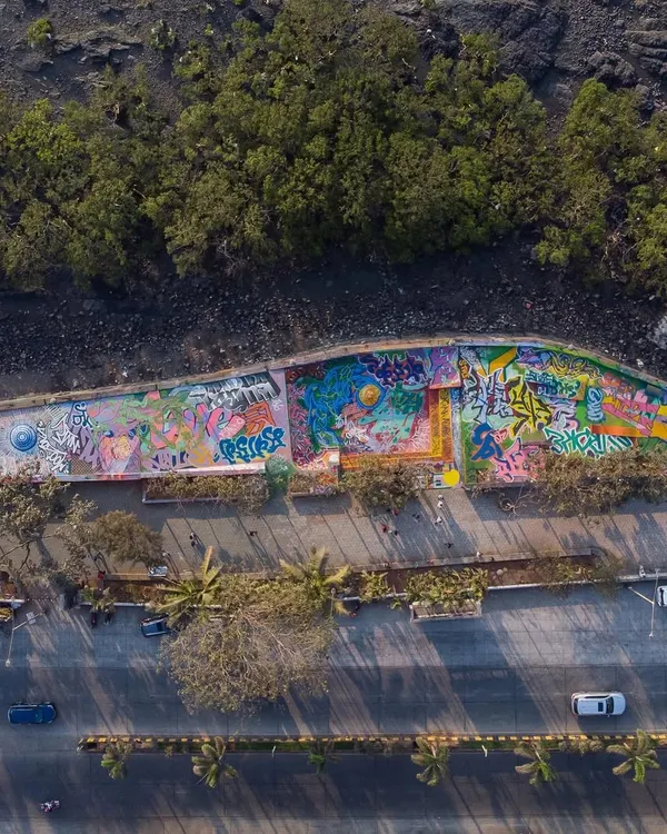 A massive aerial view of the entire Bandra Skatepark project I curated for the Mumbai Urban Art Festival. This shows the full scale of the collaborative mural, covering every surface of the park to create a completely immersive art experience.